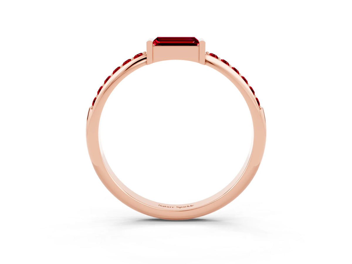 Baguette Ruby Pavé Band in Rose gold with Bar Setting_3