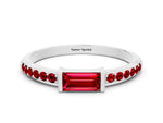 Baguette Ruby Pavé Band in Silver with Bar Setting