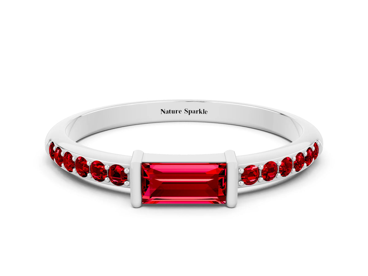 Baguette Ruby Pavé Band in Silver with Bar Setting