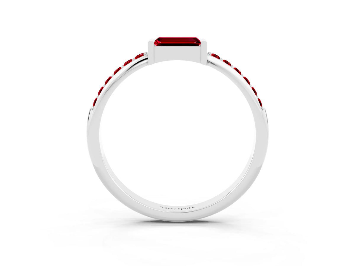 Baguette Ruby Pavé Band in White gold with Bar Setting_3