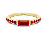Baguette Ruby Pavé Band in Yellow gold with Bar Setting