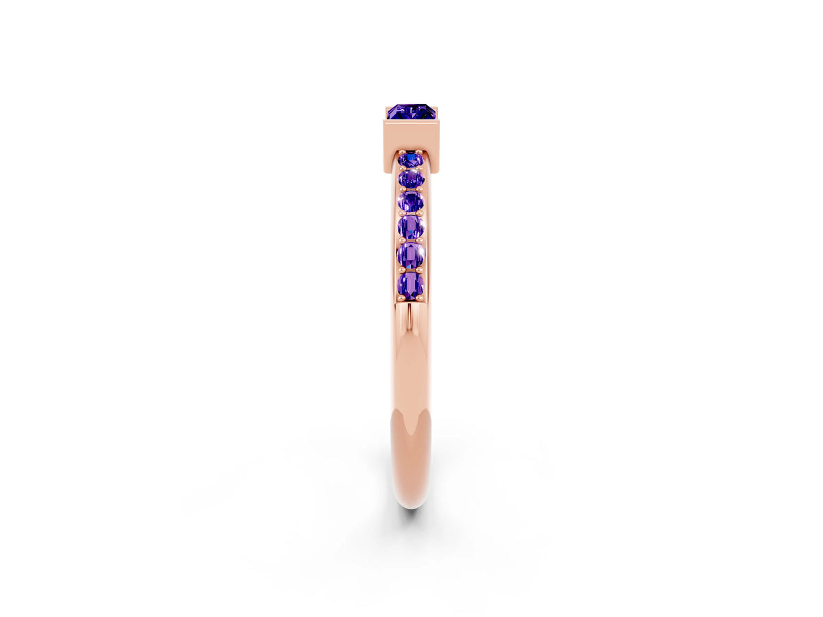 Baguette Tanzanite Pavé Band in Rose gold with Bar Setting_2