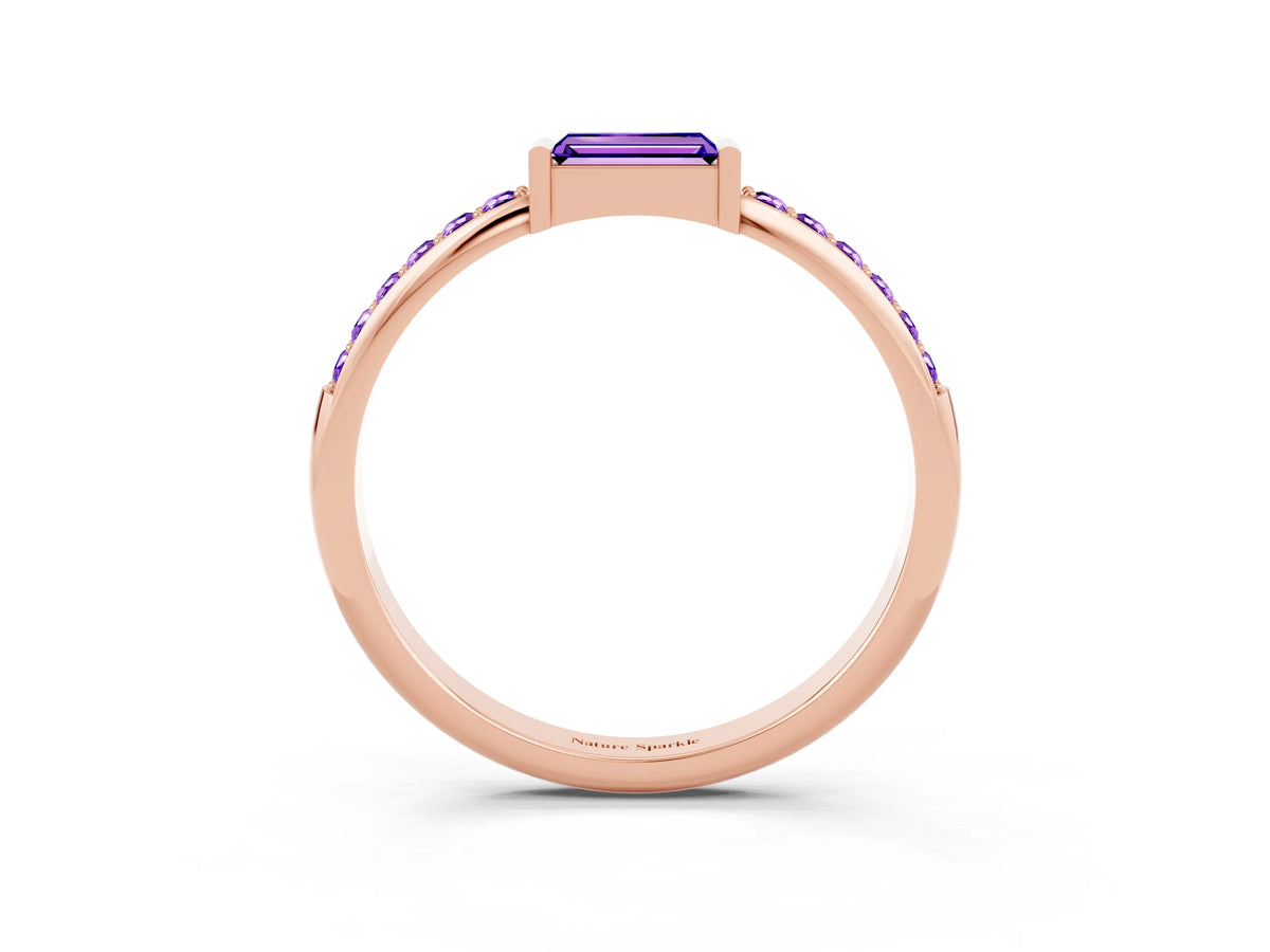 Baguette Tanzanite Pavé Band in Rose gold with Bar Setting_3