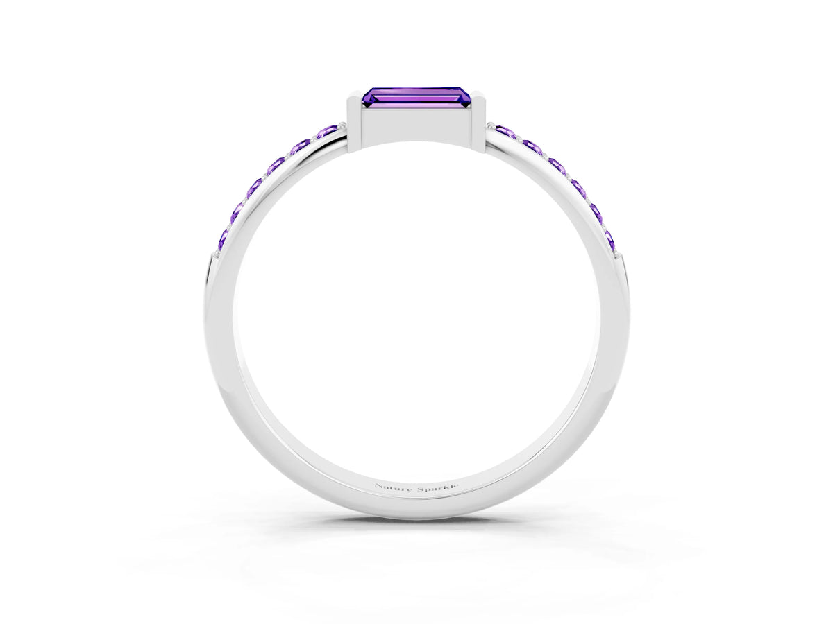 Baguette Tanzanite Pavé Band in White gold with Bar Setting_3