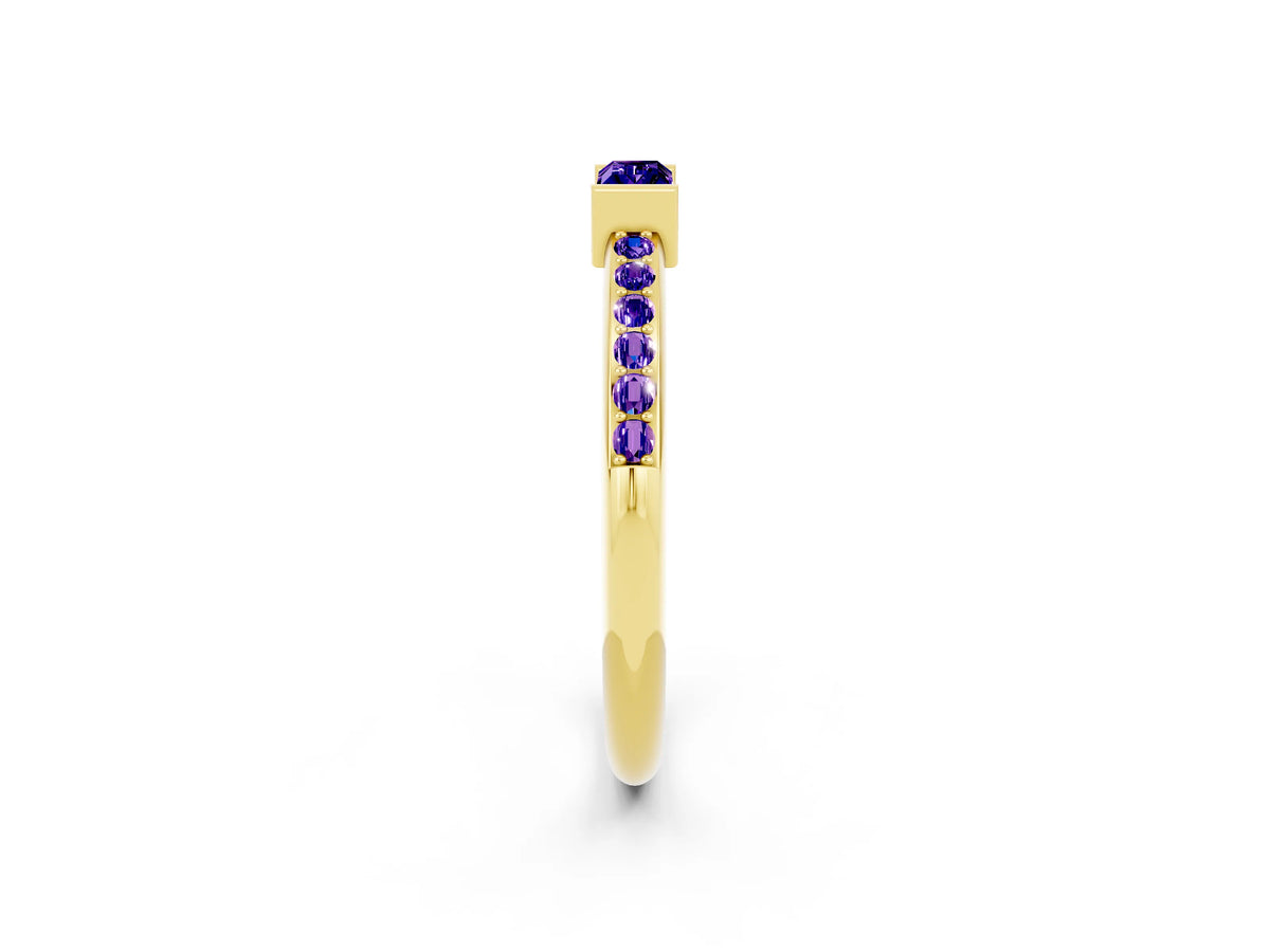 Baguette Tanzanite Pavé Band in Yellow gold with Bar Setting_2