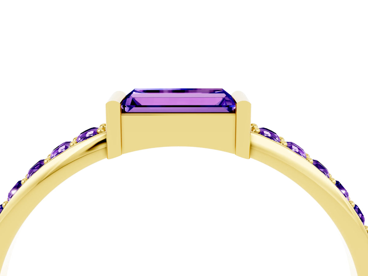 Baguette Tanzanite Pavé Band in Yellow gold with Bar Setting_4