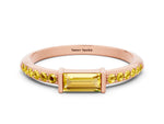 Baguette Yellow Sapphire Pavé Band in Rose gold with Bar Setting