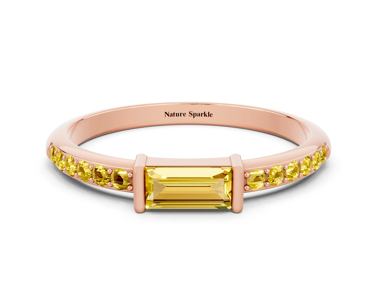 Baguette Yellow Sapphire Pavé Band in Rose gold with Bar Setting