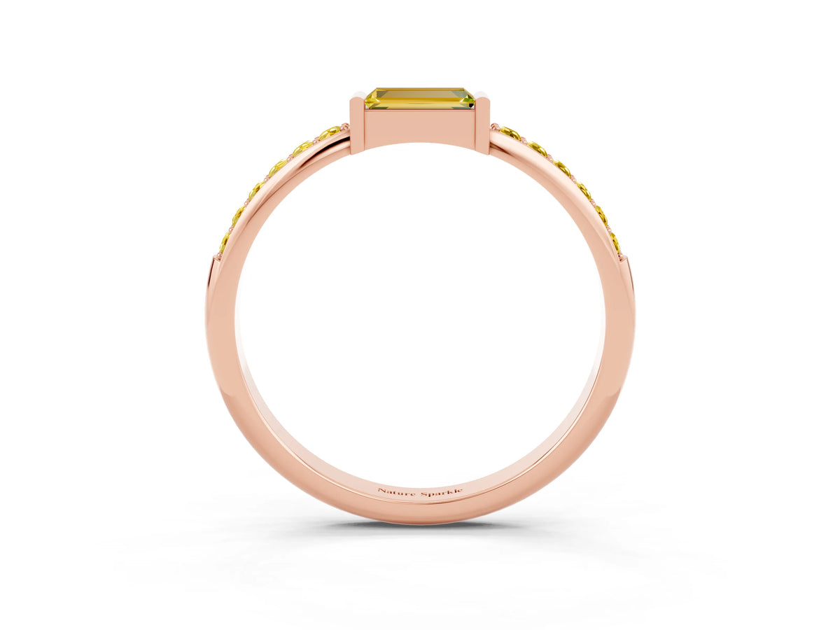 Baguette Yellow Sapphire Pavé Band in Rose gold with Bar Setting_3