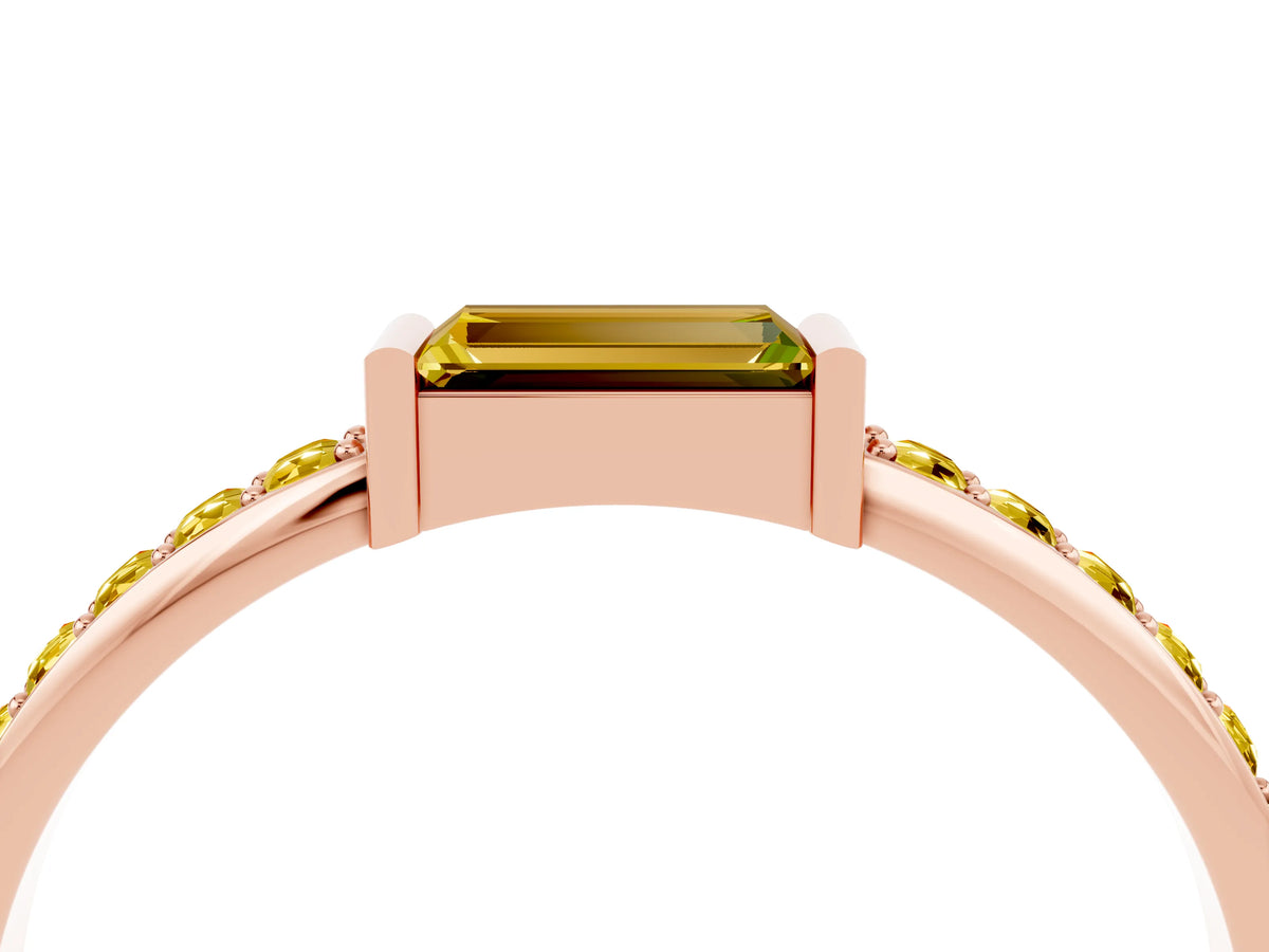 Baguette Yellow Sapphire Pavé Band in Rose gold with Bar Setting_4
