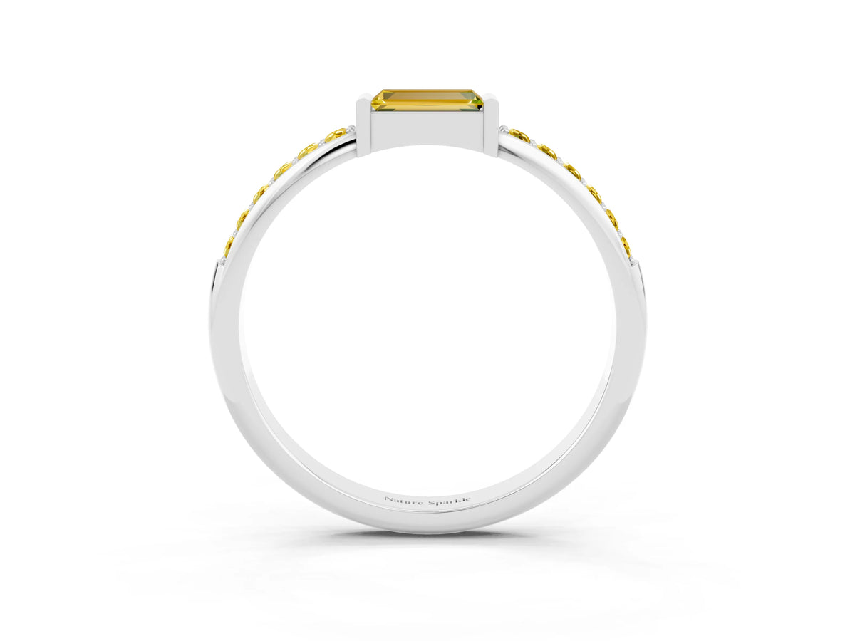 Baguette Yellow Sapphire Pavé Band in Silver with Bar Setting_3