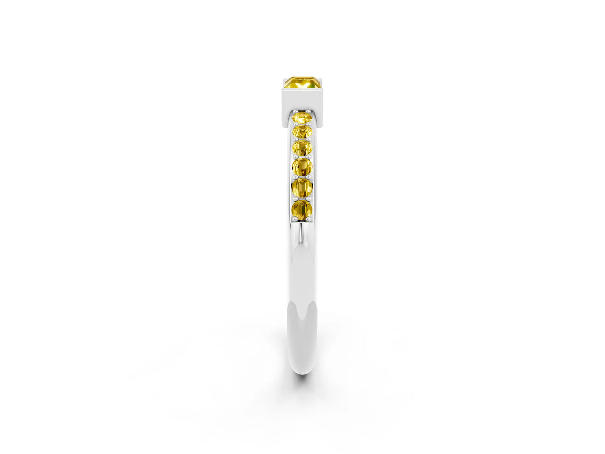 Baguette Yellow Sapphire Pavé Band in White gold with Bar Setting_2