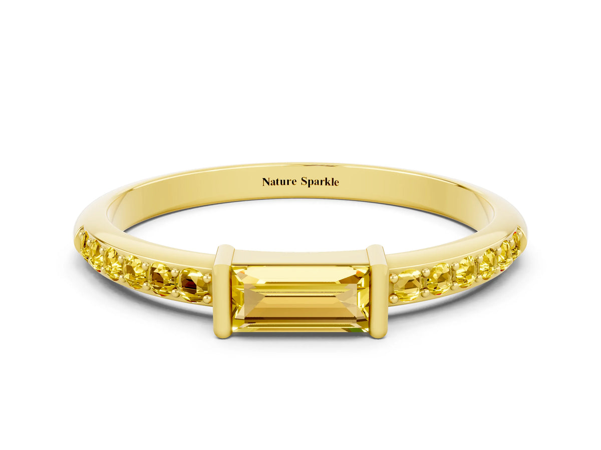 Baguette Yellow Sapphire Pavé Band in Yellow gold with Bar Setting