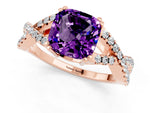 Cushion Cut Amethyst Solitaire Ring in Rose gold with Interwoven Pavé Band and Prong Setting_1