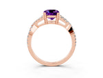 Cushion Cut Amethyst Solitaire Ring in Rose gold with Interwoven Pavé Band and Prong Setting_3