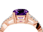 Cushion Cut Amethyst Solitaire Ring in Rose gold with Interwoven Pavé Band and Prong Setting_4
