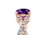 Cushion Cut Amethyst Solitaire Ring in Rose gold with Interwoven Pavé Band and Prong Setting_5