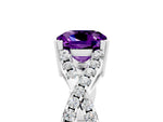 Cushion Cut Amethyst Solitaire Ring in Silver with Interwoven Pavé Band and Prong Setting_11