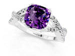 Cushion Cut Amethyst Solitaire Ring in Silver with Interwoven Pavé Band and Prong Setting_7