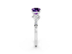 Cushion Cut Amethyst Solitaire Ring in White gold with Crossover Gallery and Round Pavé Band_2