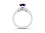 Cushion Cut Amethyst Solitaire Ring in White gold with Crossover Gallery and Round Pavé Band_3