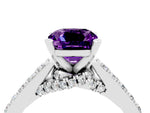 Cushion Cut Amethyst Solitaire Ring in White gold with Crossover Gallery and Round Pavé Band_4