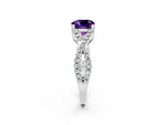 Cushion Cut Amethyst Solitaire Ring in White gold with Interwoven Pavé Band and Prong Setting_2