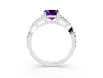 Cushion Cut Amethyst Solitaire Ring in White gold with Interwoven Pavé Band and Prong Setting_3
