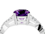 Cushion Cut Amethyst Solitaire Ring in White gold with Interwoven Pavé Band and Prong Setting_4