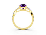Cushion Cut Amethyst Solitaire Ring in Yellow gold with Interwoven Pavé Band and Prong Setting_3