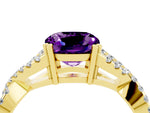 Cushion Cut Amethyst Solitaire Ring in Yellow gold with Interwoven Pavé Band and Prong Setting_4