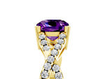 Cushion Cut Amethyst Solitaire Ring in Yellow gold with Interwoven Pavé Band and Prong Setting_5