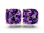 Cushion Cut Amethyst Stud Earrings in Rose gold with Basket Setting