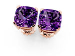 Cushion Cut Amethyst Stud Earrings in Rose gold with Basket Setting_1