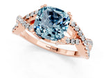 Cushion Cut Aquamarine Solitaire Ring in Rose gold with Interwoven Pavé Band and Prong Setting_1