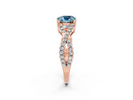 Cushion Cut Aquamarine Solitaire Ring in Rose gold with Interwoven Pavé Band and Prong Setting_2