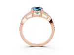 Cushion Cut Aquamarine Solitaire Ring in Rose gold with Interwoven Pavé Band and Prong Setting_3