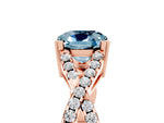 Cushion Cut Aquamarine Solitaire Ring in Rose gold with Interwoven Pavé Band and Prong Setting_5