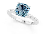 Cushion Cut Aquamarine Solitaire Ring in Silver with Textured Beaded Band and Prong Setting_1