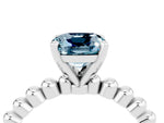 Cushion Cut Aquamarine Solitaire Ring in Silver with Textured Beaded Band and Prong Setting_4