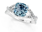 Cushion Cut Aquamarine Solitaire Ring in White gold with Interwoven Pavé Band and Prong Setting_1