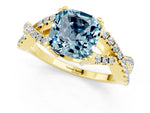 Cushion Cut Aquamarine Solitaire Ring in Yellow gold with Interwoven Pavé Band and Prong Setting_1