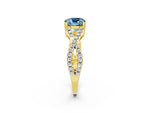 Cushion Cut Aquamarine Solitaire Ring in Yellow gold with Interwoven Pavé Band and Prong Setting_2