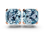 Cushion Cut Aquamarine Stud Earrings in Rose gold with Basket Setting