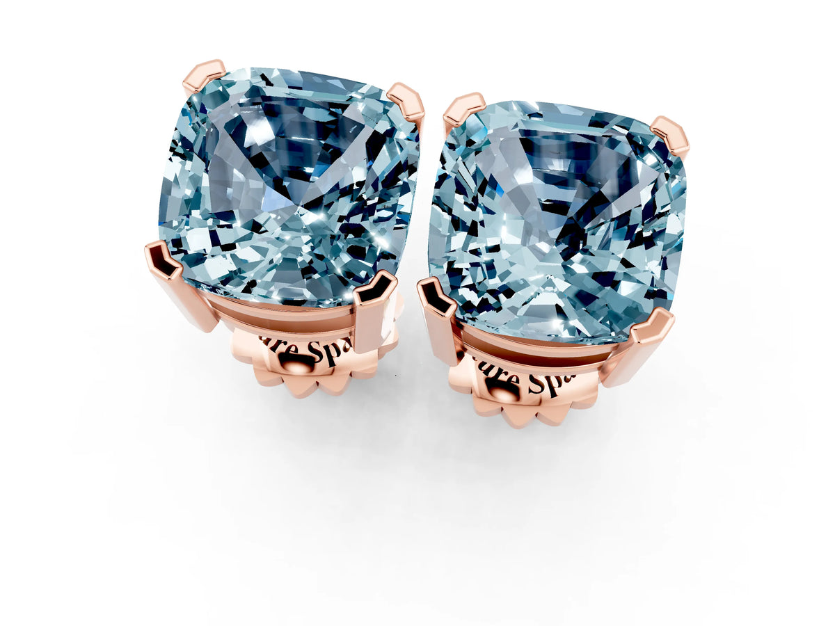 Cushion Cut Aquamarine Stud Earrings in Rose gold with Basket Setting_1