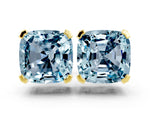Cushion Cut Aquamarine Stud Earrings in Yellow gold with Basket Setting
