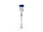 Cushion Cut Blue Sapphire Solitaire Ring in Platinum with Crossover Gallery and Round Pavé Band_2
