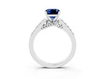 Cushion Cut Blue Sapphire Solitaire Ring in Platinum with Crossover Gallery and Round Pavé Band_3