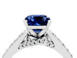 Cushion Cut Blue Sapphire Solitaire Ring in Platinum with Crossover Gallery and Round Pavé Band_4