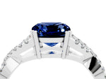Cushion Cut Blue Sapphire Solitaire Ring in Platinum with Interwoven Pavé Band and Prong Setting_10